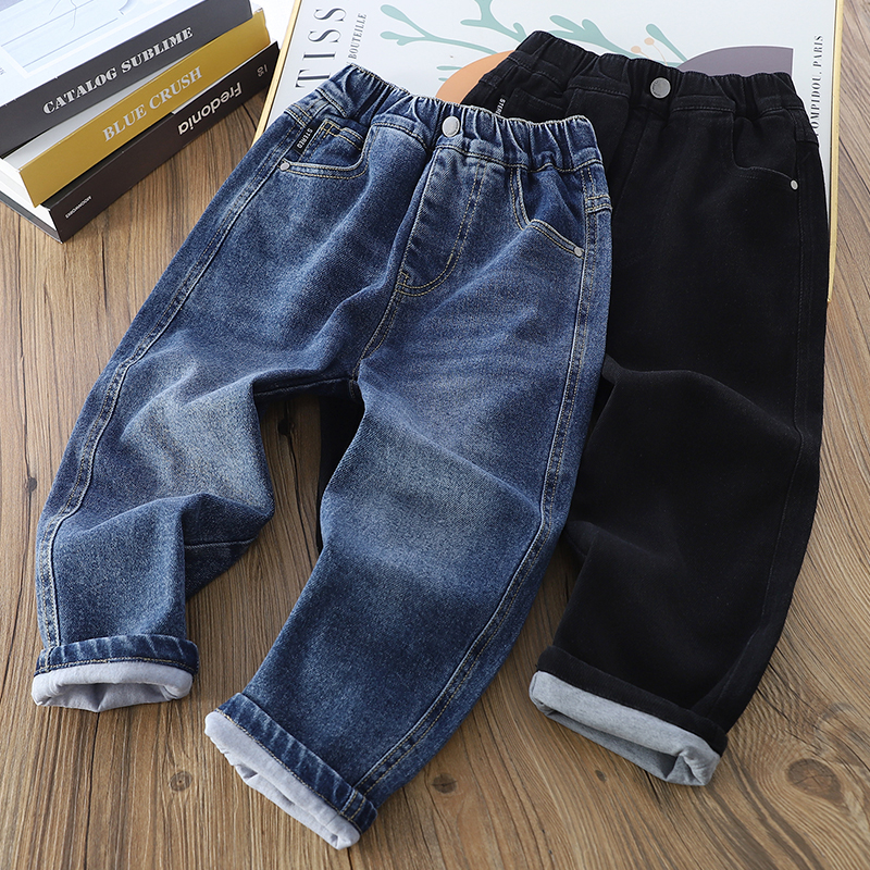 男童加绒牛仔裤儿童双层夹裤加厚秋冬款2025新款男孩裤子棉裤保暖
