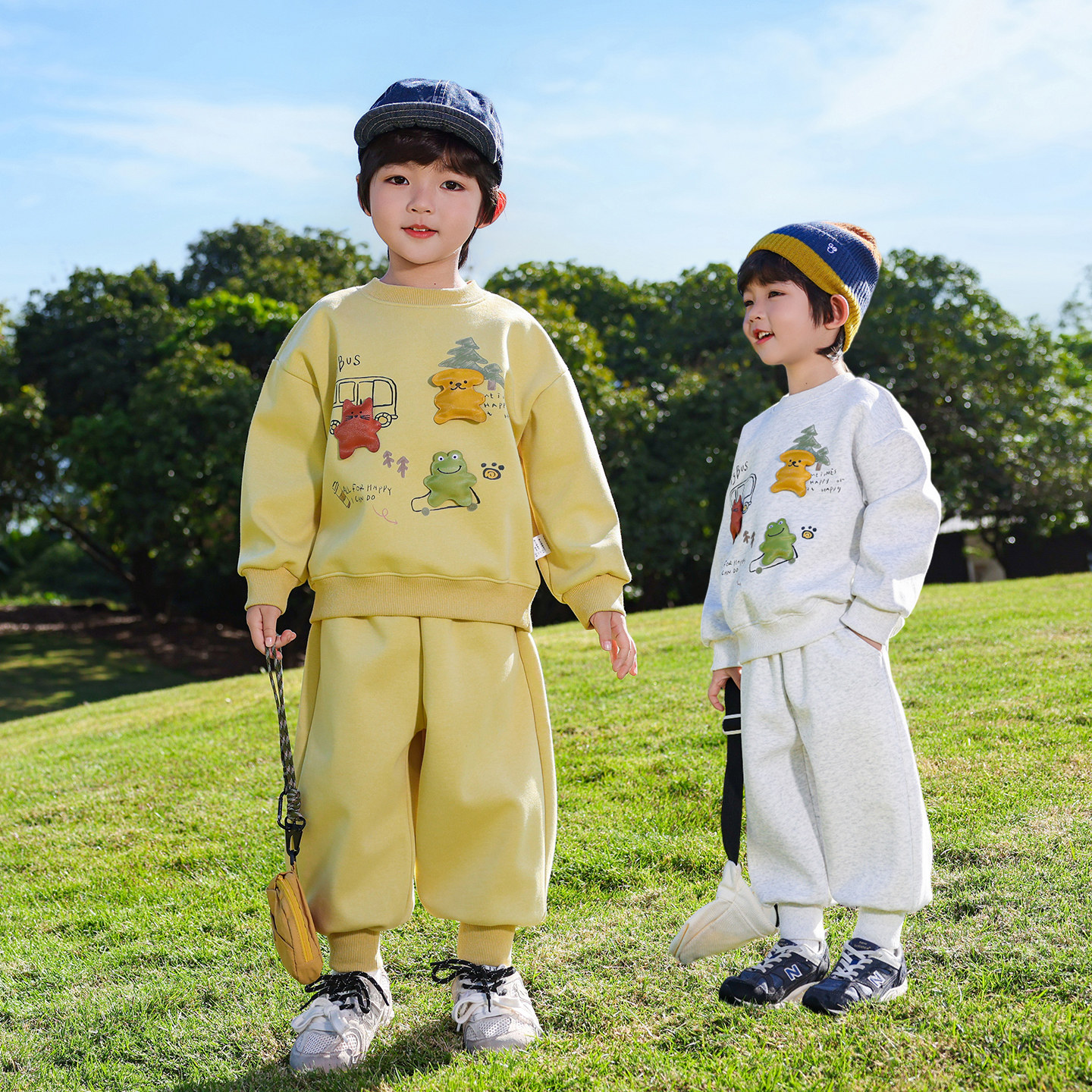 韩版卡通儿童卫衣套装春秋款宝宝男童休闲运动上衣裤子两件套洋气