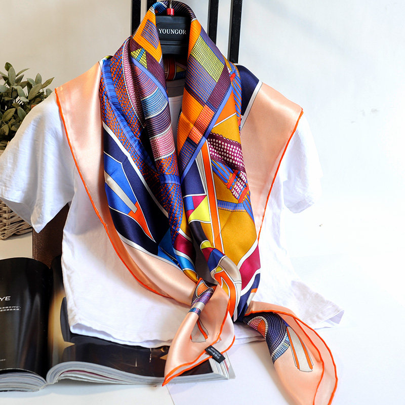 重磅厚真丝大方巾桑蚕丝女丝巾110保暖围巾春秋冬季绸缎烫金领巾