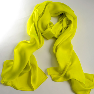 100%桑蚕丝真丝长巾女披肩丝巾领巾围巾春秋冬季荧光变色柠檬绿色