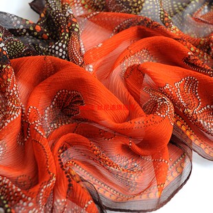 100%真丝长丝巾顺纡桑蚕丝领巾围巾春秋冬披肩纱巾头巾中国橘红色