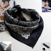 男士 领巾头巾手腕纱巾腰果花黑 真丝小方巾桑蚕丝丝巾围巾春秋冬季