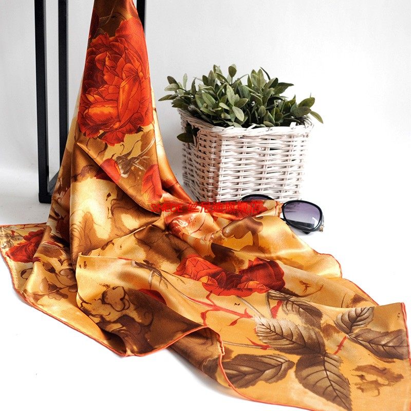 加厚素绉缎围巾真丝丝巾桑蚕丝绸缎大方巾女士披肩春秋领巾女蓝色