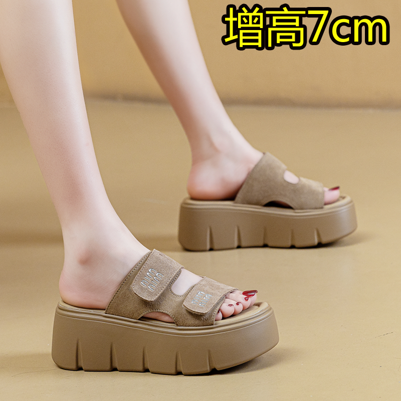 厚底增高凉拖鞋女松糕配裙子复古