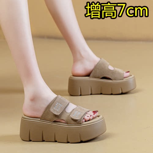 厚底增高凉拖鞋女松糕配裙子复古