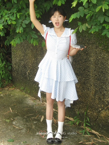 Синяя цветная кукла, летнее платье, ретро юбка, дизайнерская мини-юбка, подходит для подростков, тренд сезона