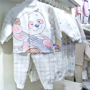 安宝儿婴儿保暖内衣套装特价清货0-18月宝宝夹丝纯棉内衣不退不换