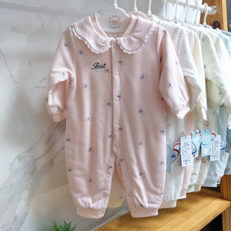 花草记25新款秋冬婴儿连体衣薄棉纯棉宝宝爬服男女加棉睡衣棉服袄