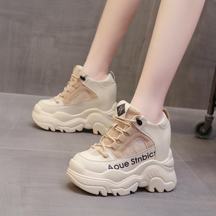 女百搭显瘦运动休闲鞋 厚底高跟老爹鞋 网面12cm内增高女鞋 2025春季