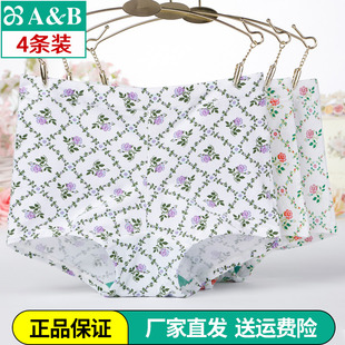AB内裤女士弹力棉印花中高腰抗菌透气女士短裤棉质平角裤中年0196