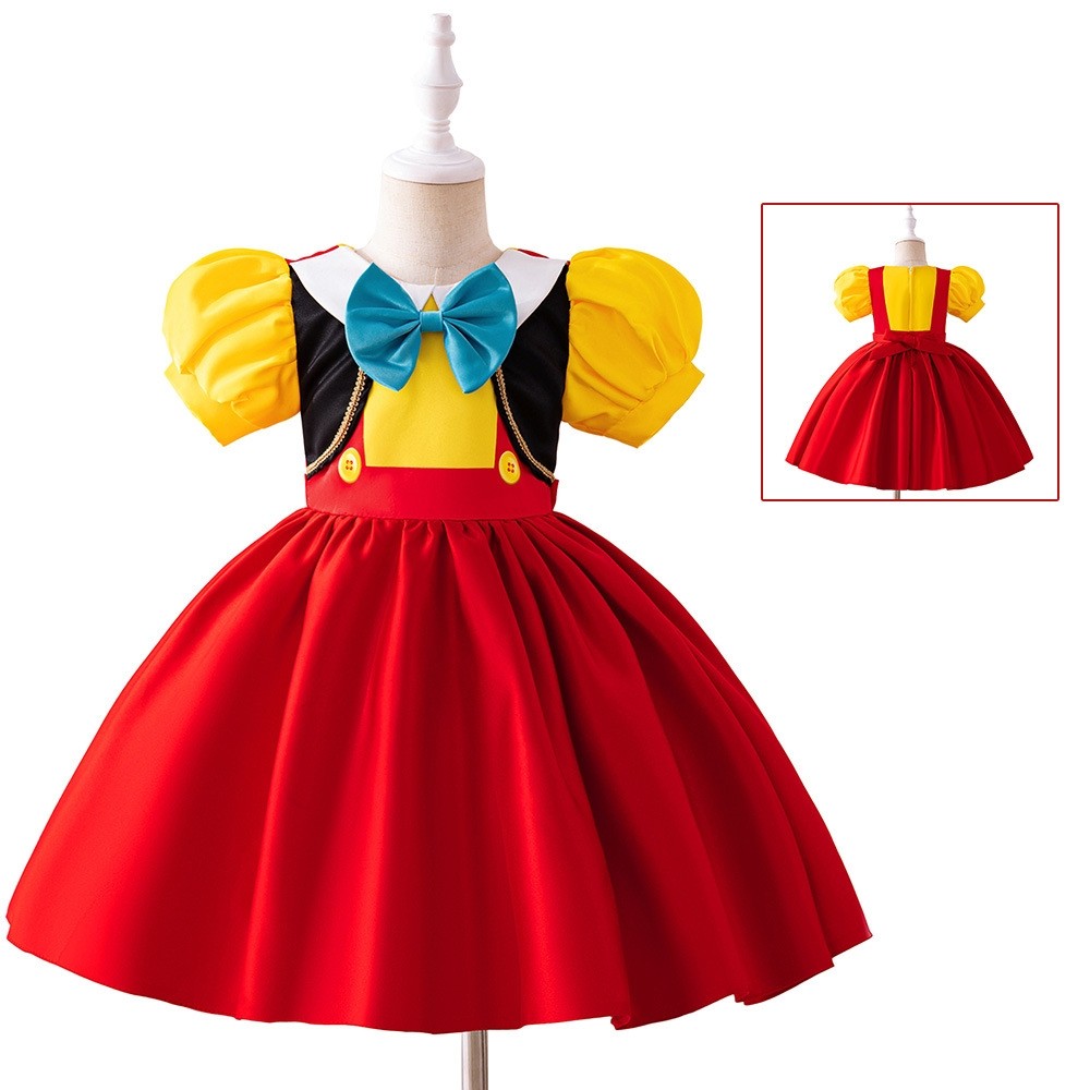 匹诺曹女童蝴蝶结泡泡袖演出礼服