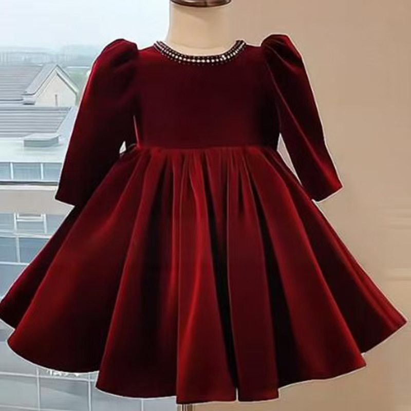 儿童宝宝生日礼服女童酒红丝绒长袖公主裙女孩主持高端演出服冬季,童装/婴儿装/亲子装,儿童礼服,淘宝优惠券,粉丝福利购,淘宝优惠卷