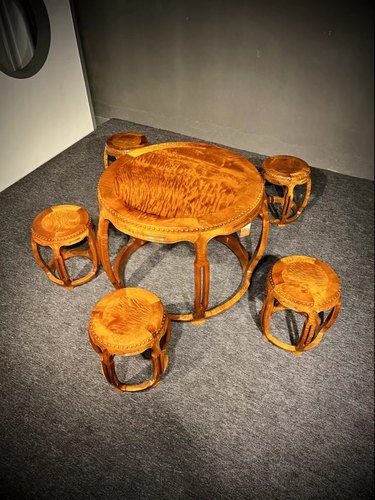 金丝楠木圆形休闲桌中式茶桌椅