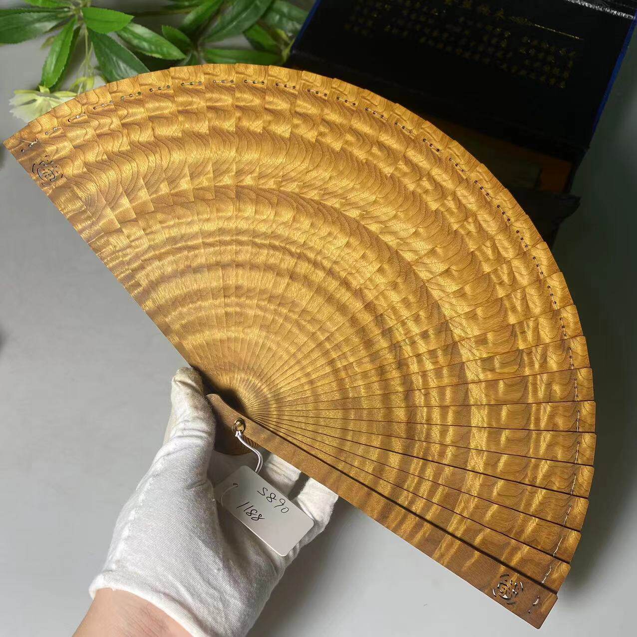 金丝楠木扇子简约新中式水波纹折