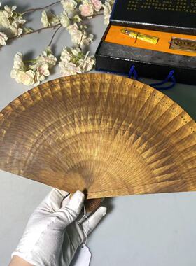 新中式折扇小叶桢楠简约水波纹金丝楠木苏扇汉服配饰扇子S521