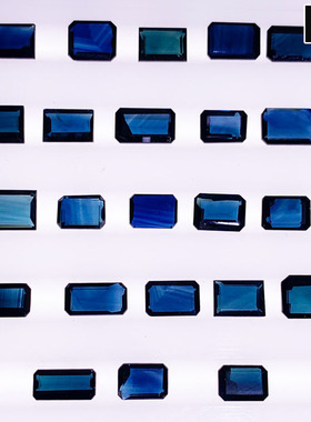天然蓝宝石 长方山蓝深蓝色宝石裸石戒面，祖母绿切方形