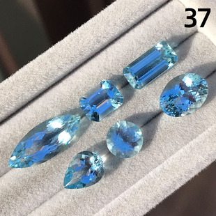 天然海蓝宝石裸石 圣马利亚色全净体蓝宝满火彩椭圆水滴长方形