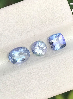 天然无烧坦桑石裸石 全净蓝刻面 椭圆 方形 圆形人鱼姬色双色宝石