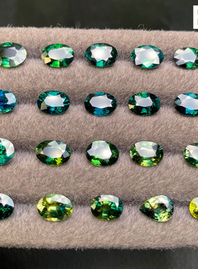 天然蓝宝石裸石 蓝绿黄色宝石椭圆6x8戒面刻面可定制镶嵌珠宝