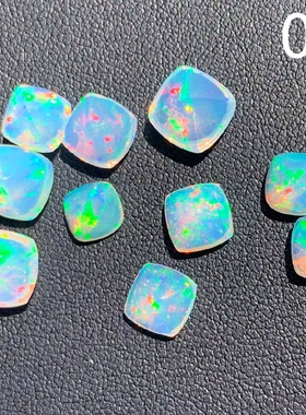 欧泊 糖塔 蓝粉欧泊 正方形炫彩 天然裸石定制戒指吊坠项链手链