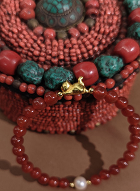 【狸珠】天然珍珠红色玛瑙手链女