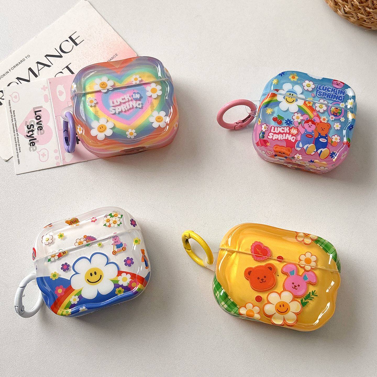 ins风彩虹爱心笑脸花朵适用airpodspro2苹果无线蓝牙耳机壳airpods4新款airpods3/2代女款硅胶防摔三代保护套