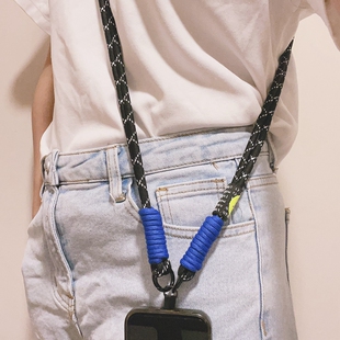 时尚 双扣可拆卸手机链防丢吊绳女 潮流暗紫色手机挂绳斜挎可背长款