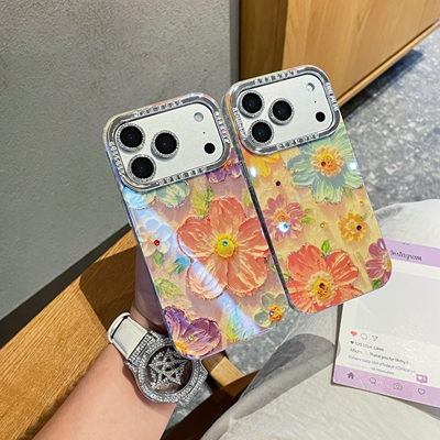 适用苹果系列iPhone17新款手机壳16promax14promax小众蓝光优雅粉紫花15promax13闪钻电镀镜头膜1112保护套
