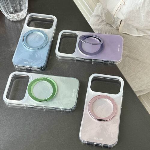 韩系ins电镀紫英文360度旋转支架适用苹果17promax手机壳iphone16pro新款14高级感15pro磨砂 锡纸纹渐变色