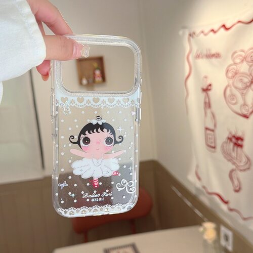 韩风可爱芭蕾舞小玉圆边双层适用苹果16手机壳iphone16promax高级感鎏金双层IMD17p气囊14防摔保护套13超好看