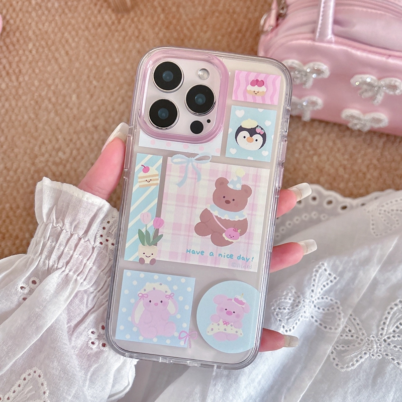 韩风可爱企鹅小猪贴纸适用iphone16Promax手机壳苹果15少女粉色小熊太空壳气囊防摔13pro小众趣味14pro手机套