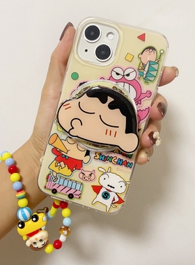 可爱卡通创意蜡笔小新吹喇叭嘟嘟嘴磁吸支架适用苹果15/14手机壳无线充iphone13promax双面覆膜12/16同款挂绳