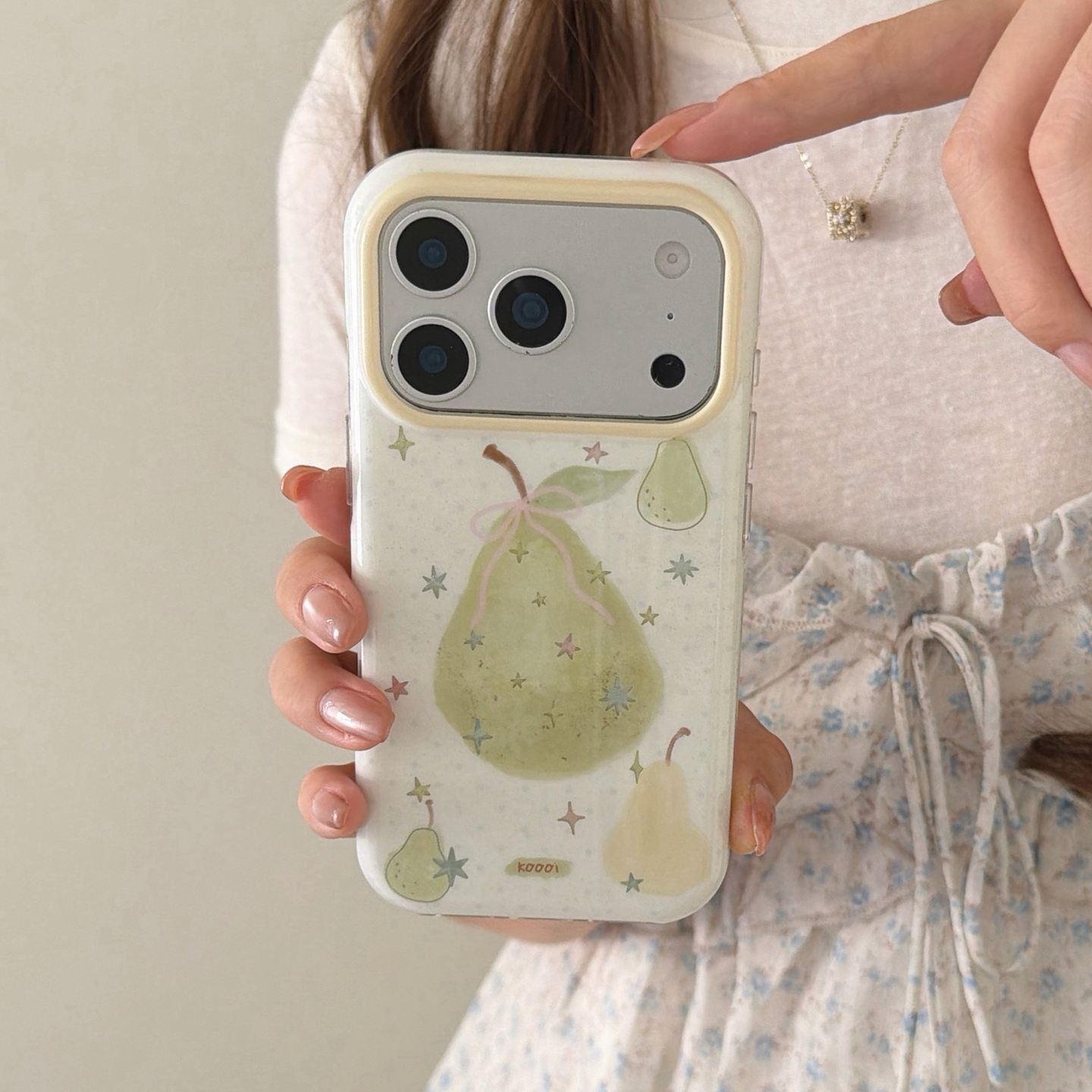 ins小清新夏日手绘梨子星星适用苹果17promax手机壳iphone16pro新款13女14pro创意15pro防摔保护套外壳