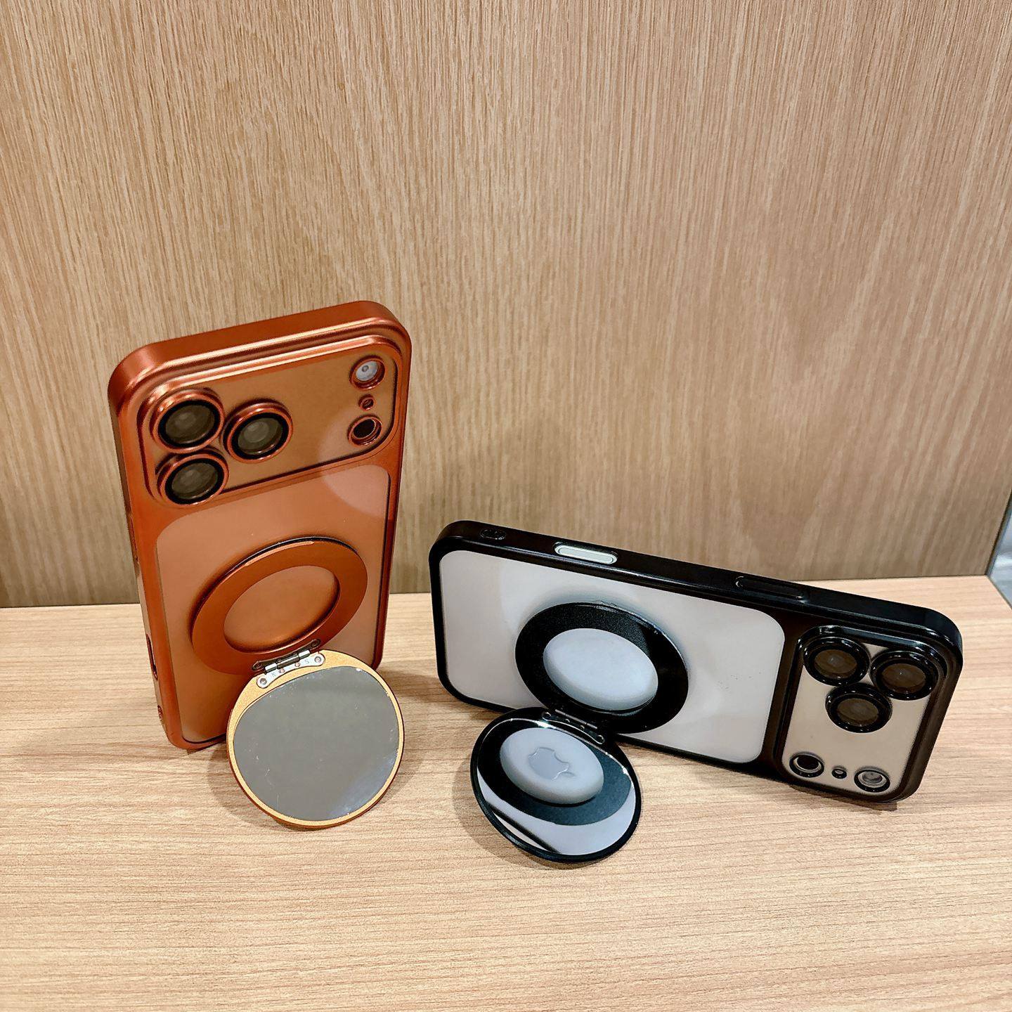新款补妆镜磁吸支架适用苹果17pro手机壳磨砂超薄iPhone16plus透明带镜头膜15带镜子14promax补妆1312