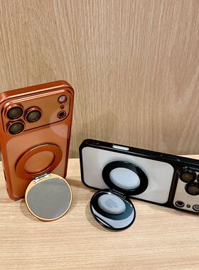 新款补妆镜磁吸支架适用苹果17pro手机壳磨砂超薄iPhone16plus透明带镜头膜15带镜子14promax补妆1312