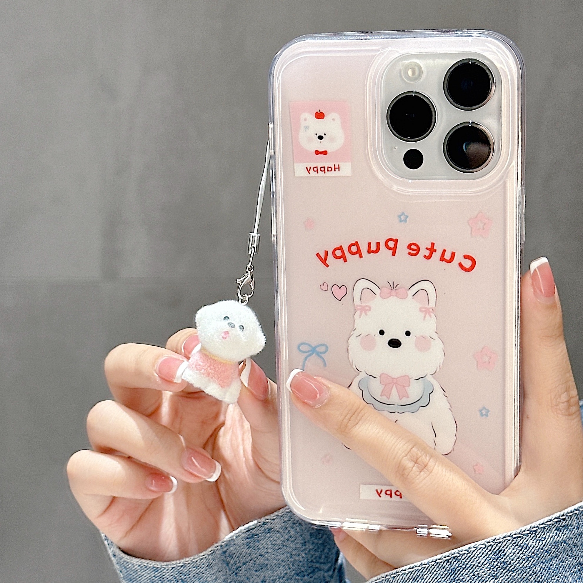 韩风INS粉色西高地挂件适用苹果15ProMax手机壳iPhone16promax防摔13少女心14Pro保护套14高级感双层硬底软边