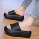 凉拖增高6cm面包女拖鞋 厚底踩屎感一字拖女外穿2026夏季 新款 黑色