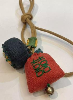 亚麻布莲蓬喜字钱袋项链服装挂件