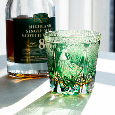 孔雀江户纯手工雕刻水晶玻璃杯