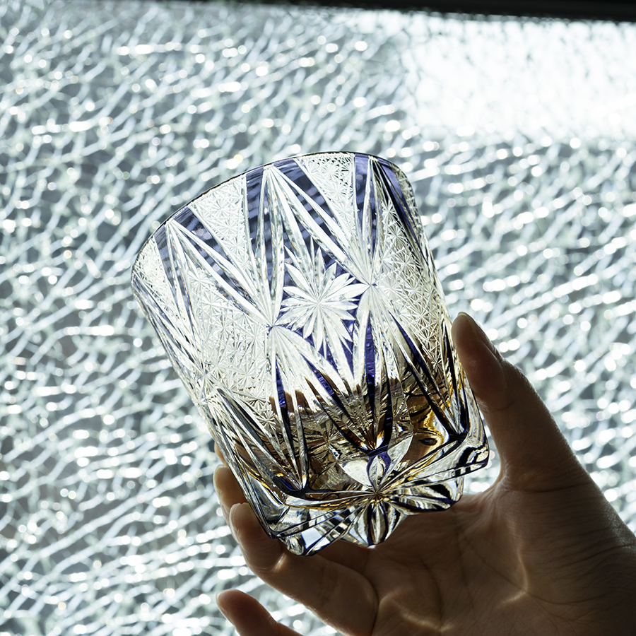 精雕绮罗威士忌杯江户切子杯手工刻花水晶杯高级小众礼物玻璃杯子