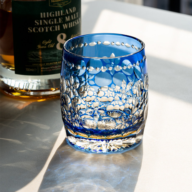 玉舞江户切子手工威士忌洋酒杯高端水晶玻璃杯个性酒杯轻奢玻璃杯