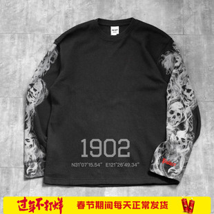 现货 Palace 26SS Waffle Long Sleeve 骷髅烟雾华夫格长袖t恤