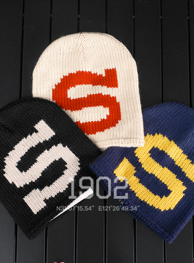 现货 STUSSY KNIT SKULLCAP BURLY S大Logo 粗线针织帽冷帽毛线帽