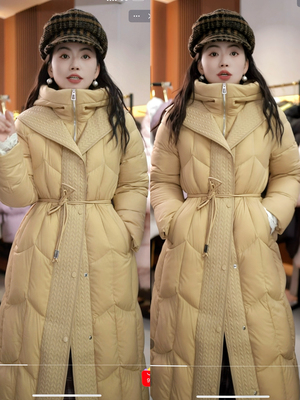 11/24】大牌修身收腰显瘦重工编制 2025新款90白鹅绒长款羽绒服女