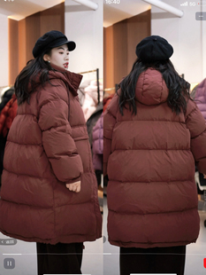 暗红色口袋三角90绒中长款 羽绒服