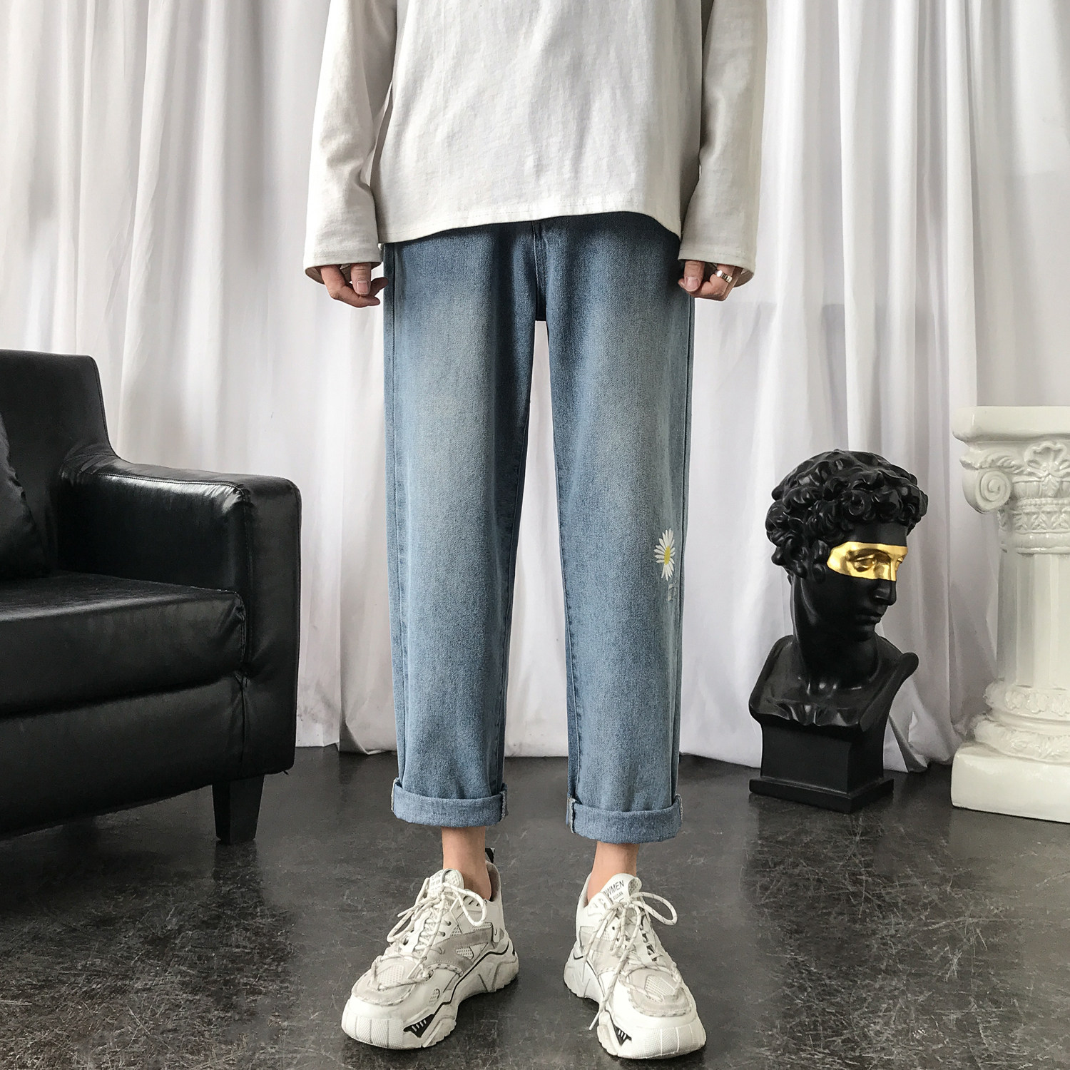 备货2w件推！雏菊牛仔九分裤宽松中性男女NB101P58（控68）,男装牛仔裤,电商C303