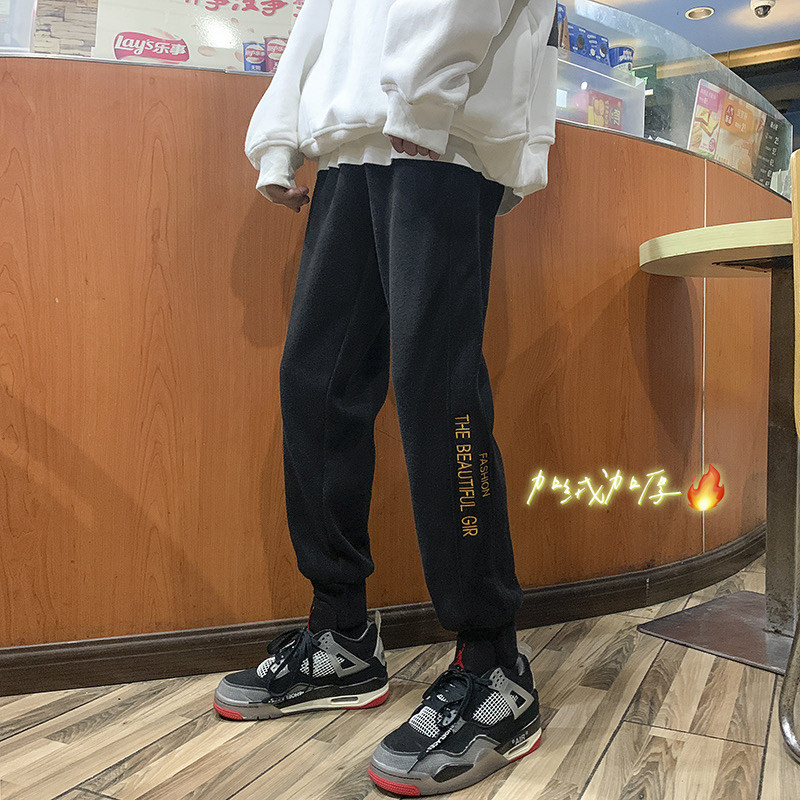 现货加绒加厚字母刺绣卫裤！男女中性宽松休闲运动束脚裤NB688,男装休闲裤,电商C303