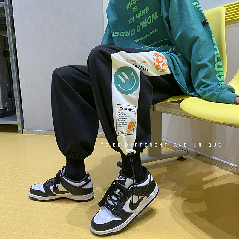 一推就爆的卫裤！ins中性宽松印花运动裤男女休闲裤NB621图片