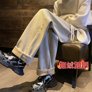 加绒NB1020P55特 控88 抖音一推就的加厚宽松直筒牛仔裤，男装牛仔裤，电商C303