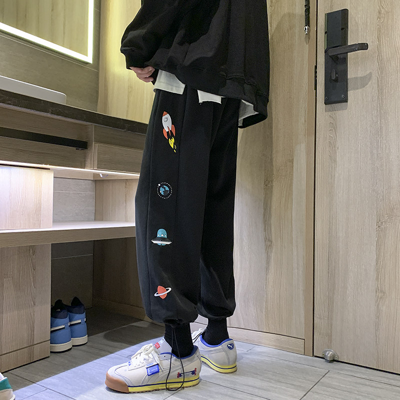 点击高！印花卫裤男女中性宽松直筒休闲裤运动裤九分NB651,男装休闲裤,电商C303